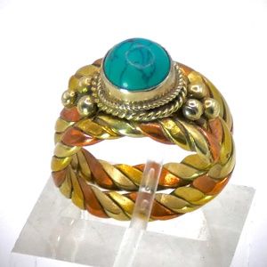 Nepal Rose Copper Inlaid Stone Bead Wrapped Ring